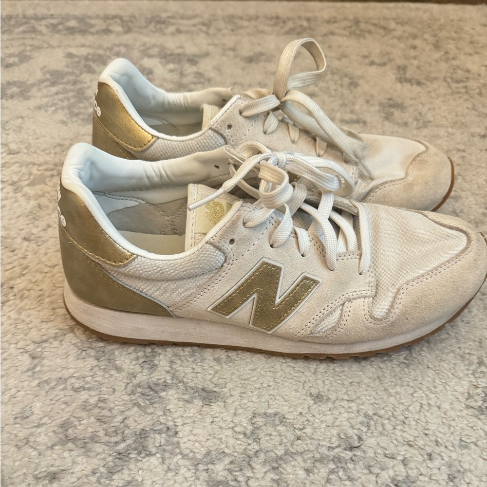 White & Gold J Crew New Balance Sneakers